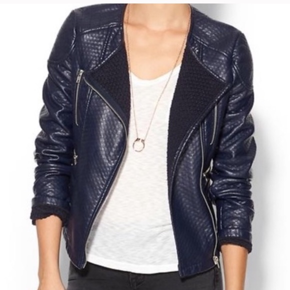 NWT Piperlime Faux Leather Navy Moto Jacket